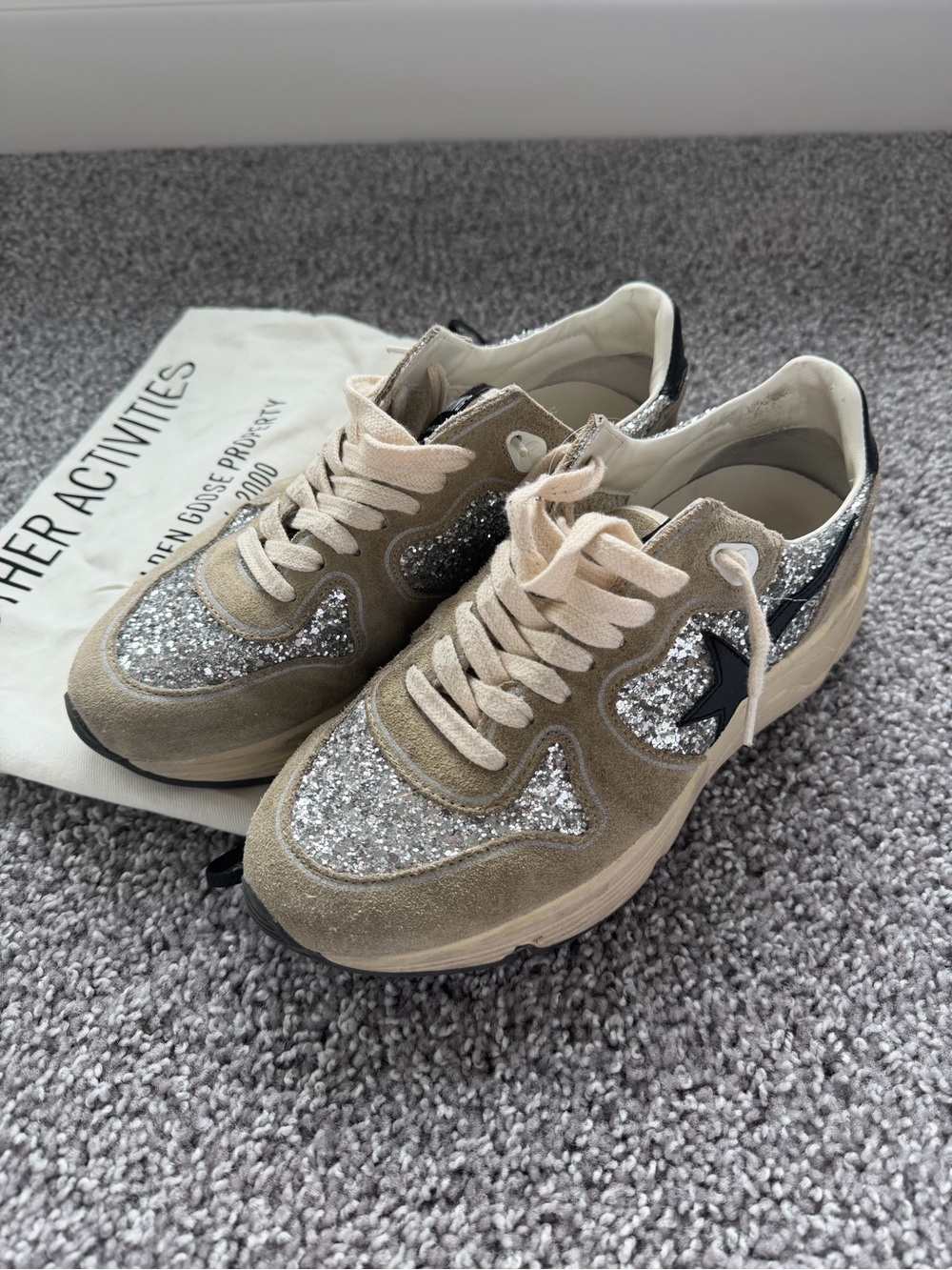 Golden Goose Running Sole Glittered Embellished Sneakers